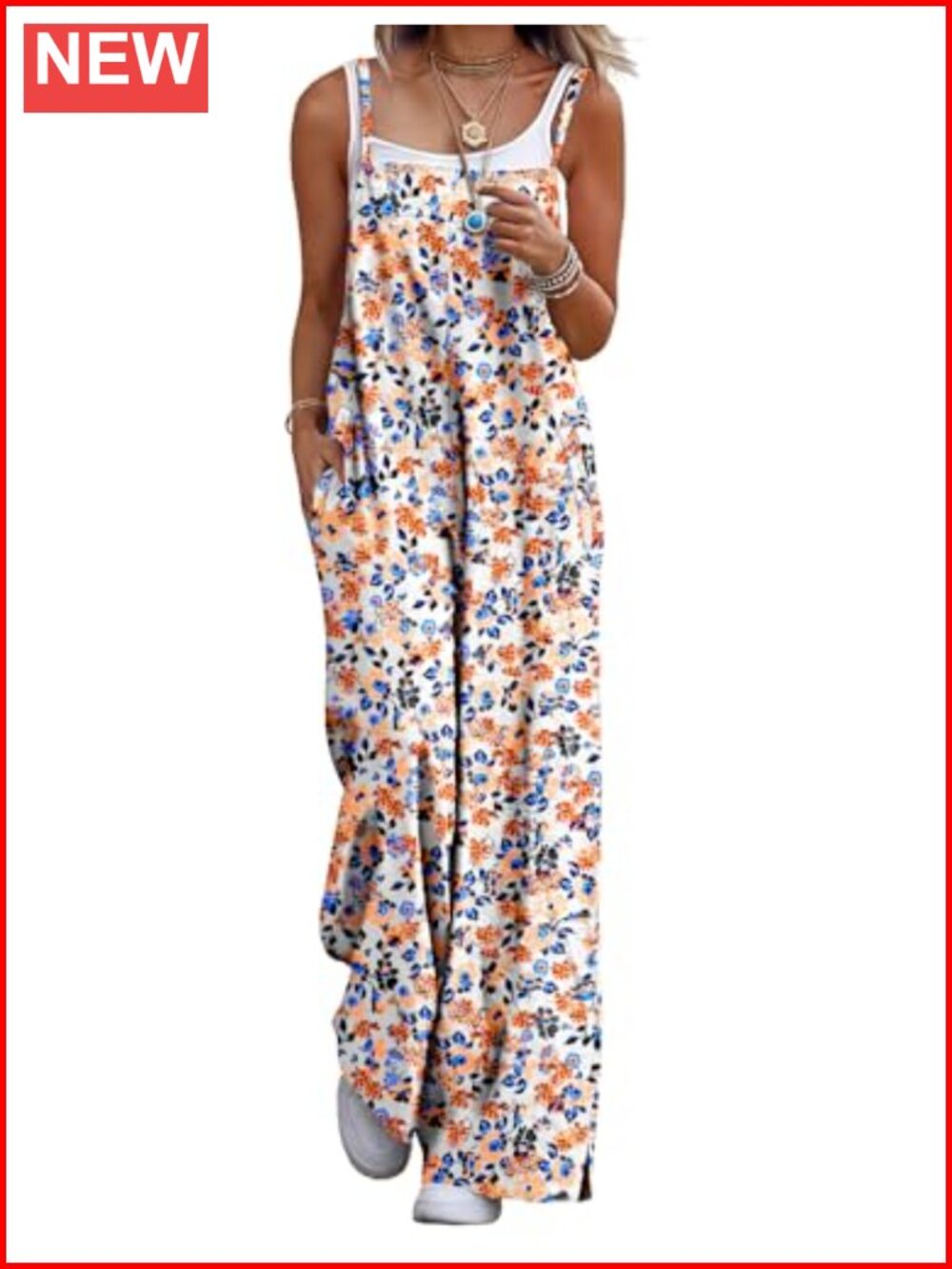 Boho Cotton Wide Leg Overalls Sleeveless Adjustable Straps Pockets